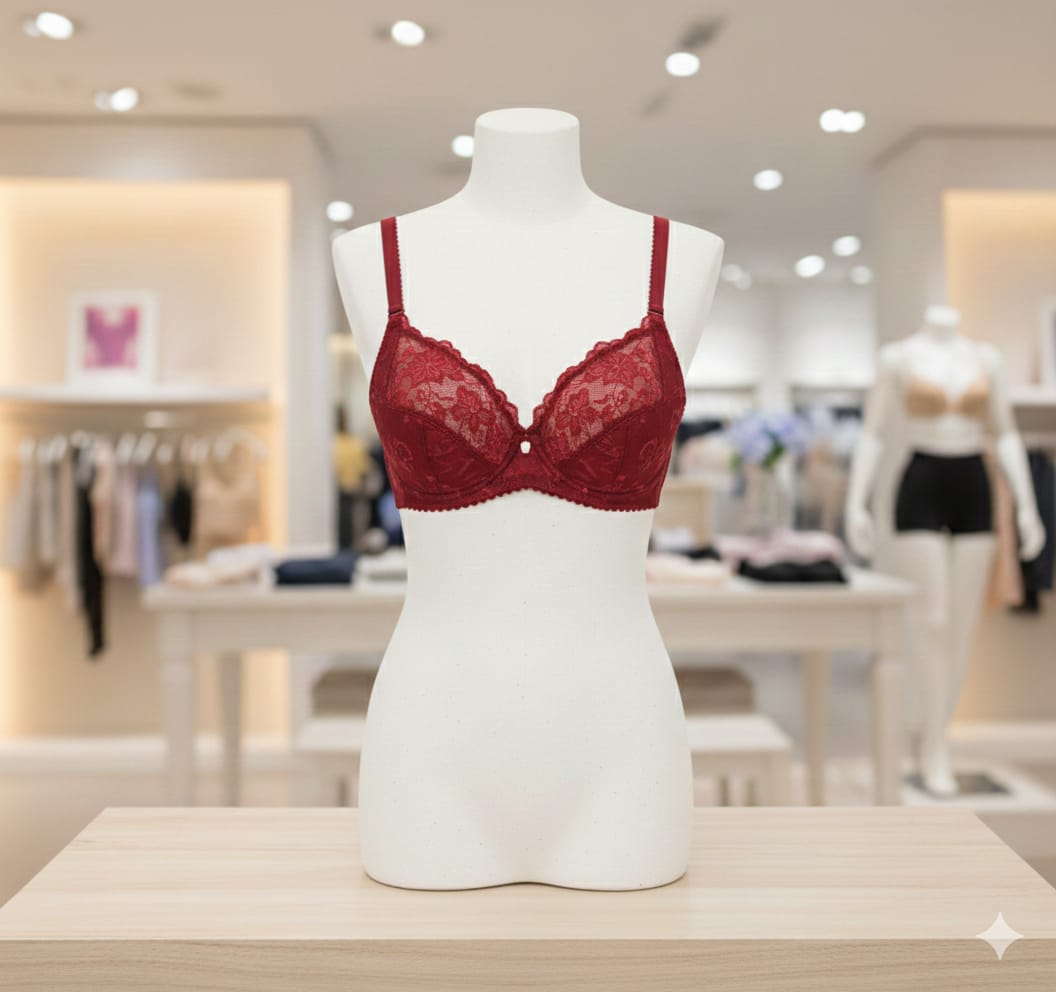 Elegance Soft-Cup Lace Bra – Wire-Free Support in Deep Crimson