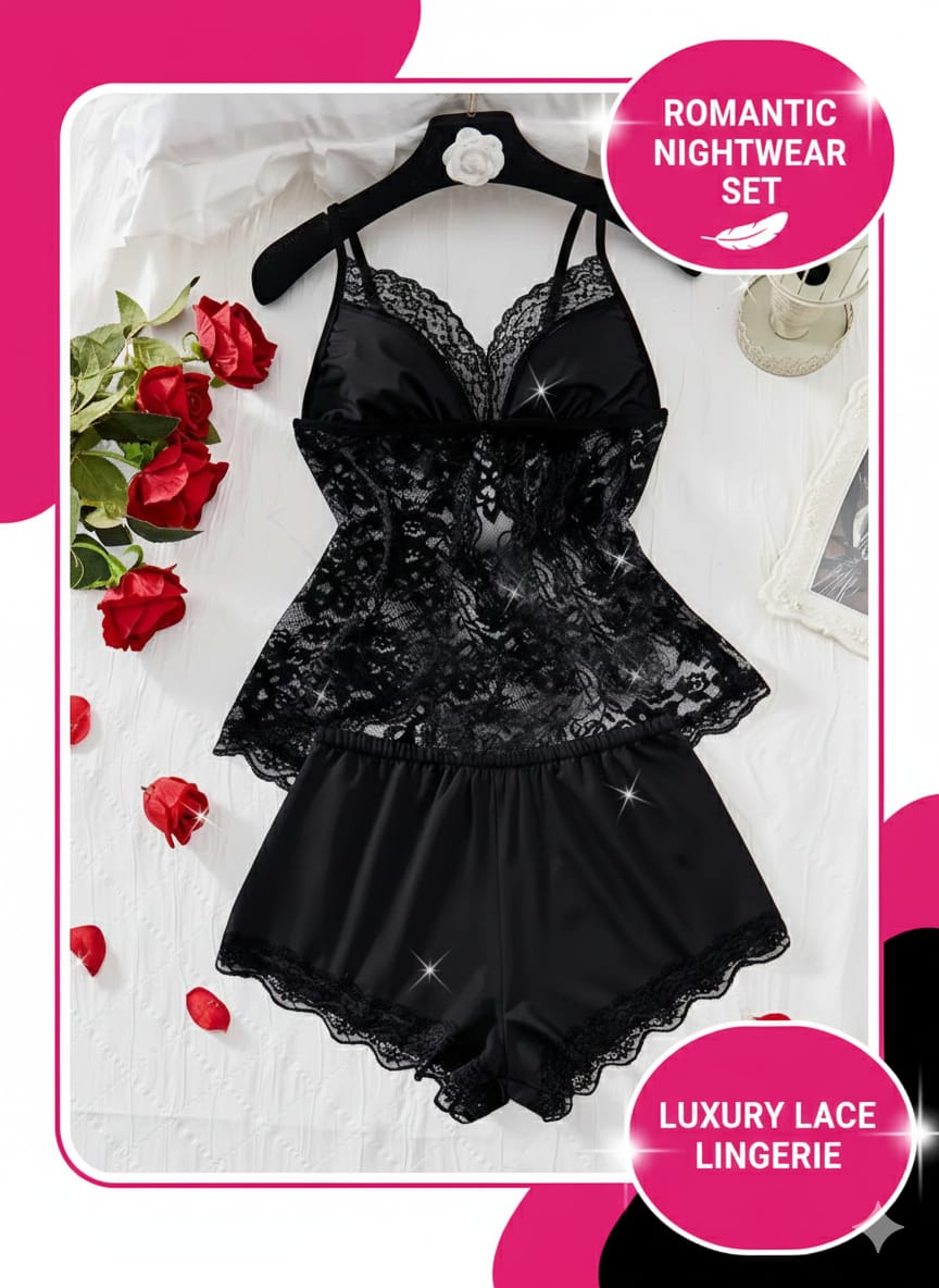 Elegance Lace-Trim Satin Cami &amp; Tap Short Sleepwear Set