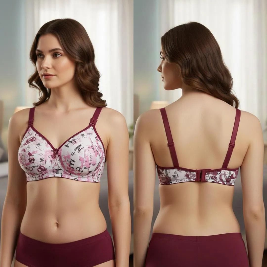 Allegra Graphic Edge Comfort Bra – Merlot &amp; Monochrome Typographic Print