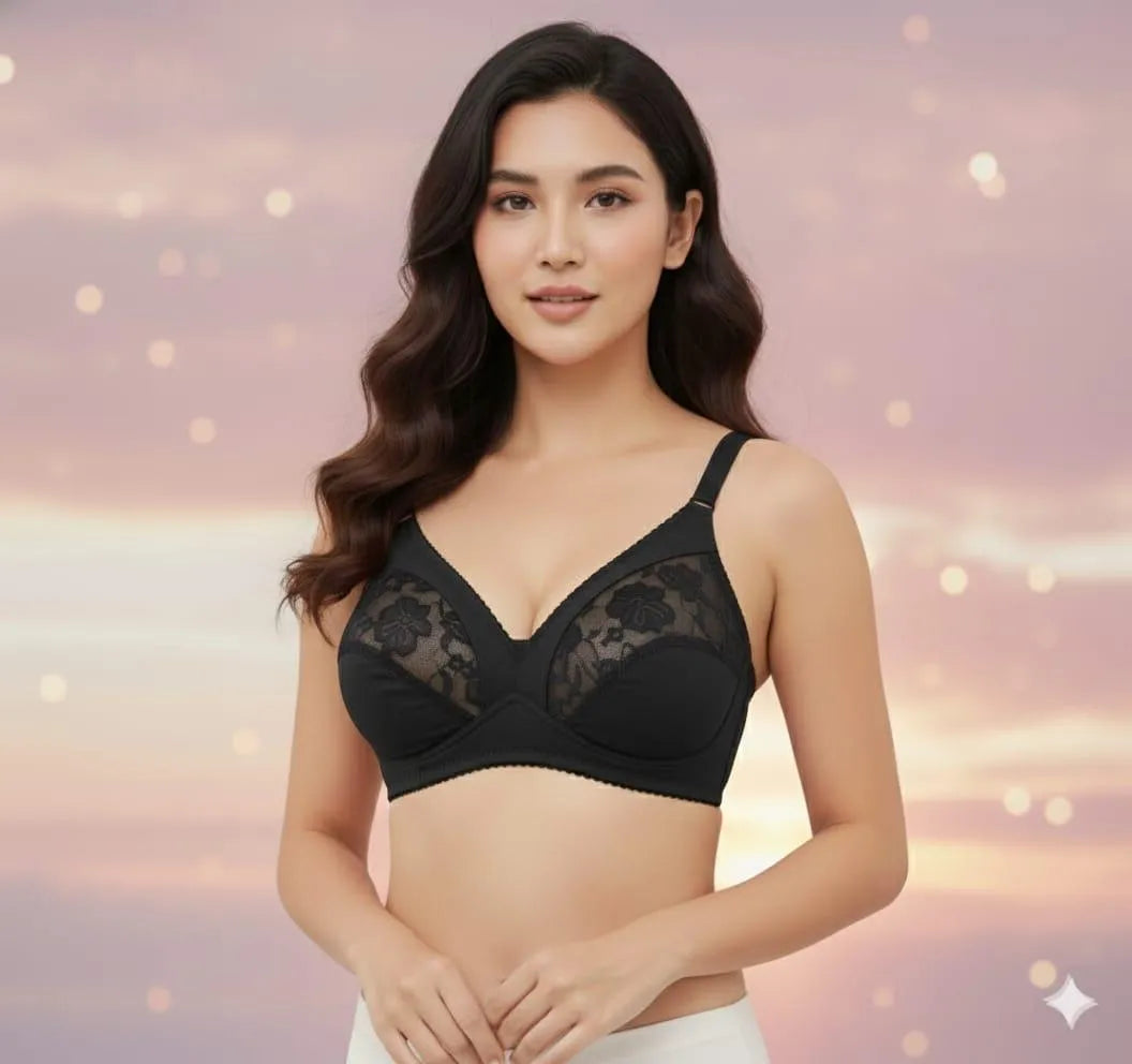 Lace Elegance: Full Coverage Non Wired Comfort Bra with Floral Mesh Detailing