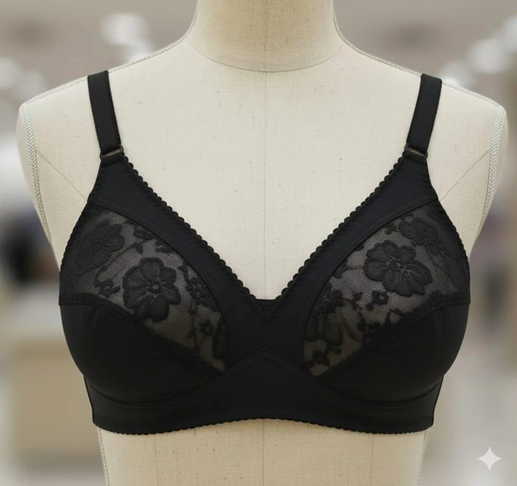 Lace Elegance: Full Coverage Non Wired Comfort Bra with Floral Mesh Detailing
