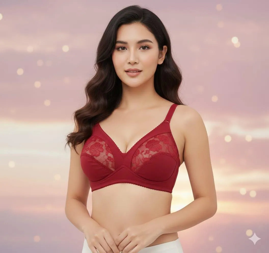 Lace Elegance: Full Coverage Non Wired Comfort Bra with Floral Mesh Detailing
