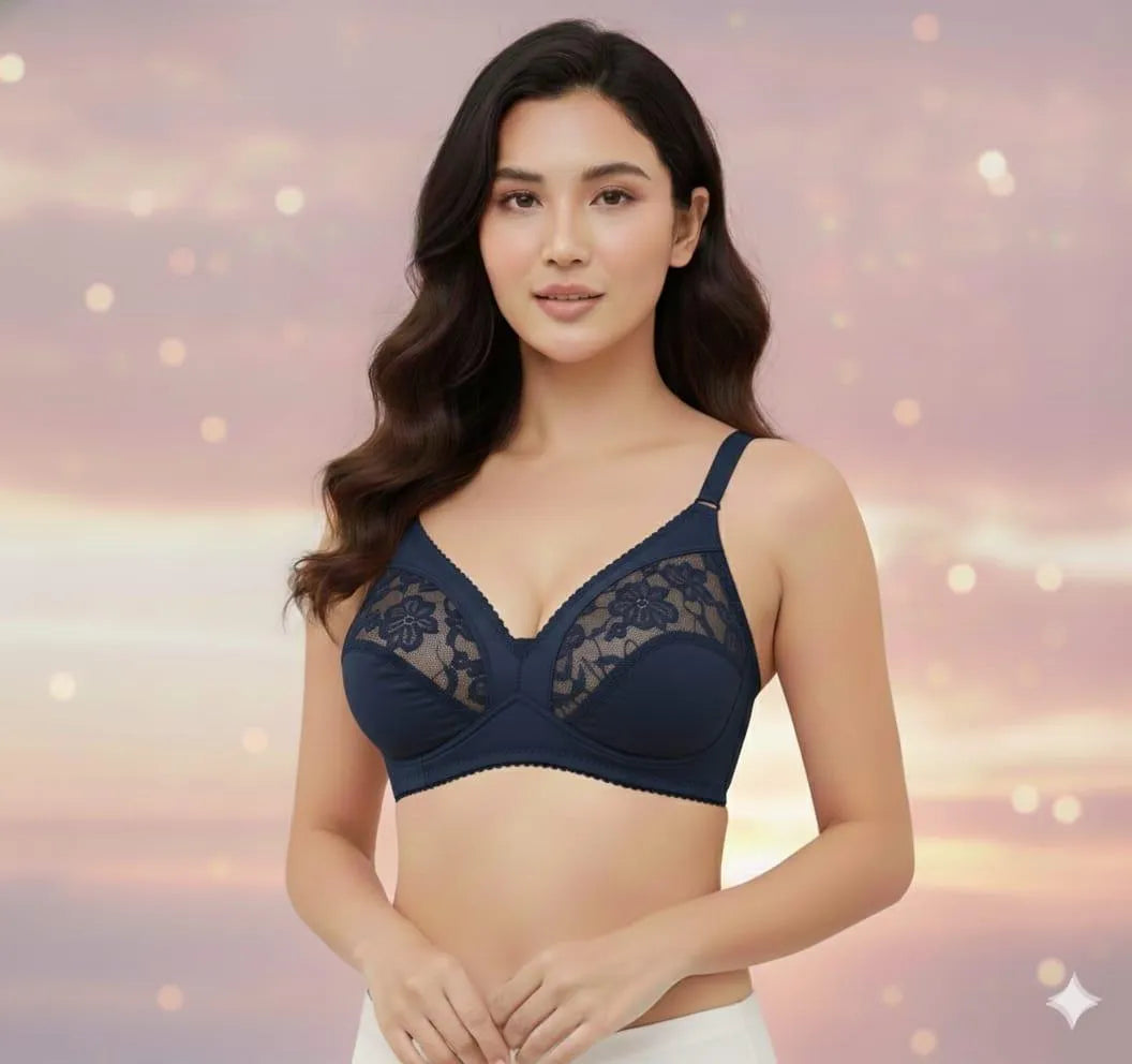 Lace Elegance: Full Coverage Non Wired Comfort Bra with Floral Mesh Detailing