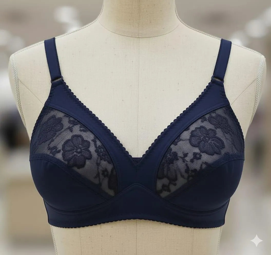 Lace Elegance: Full Coverage Non Wired Comfort Bra with Floral Mesh Detailing