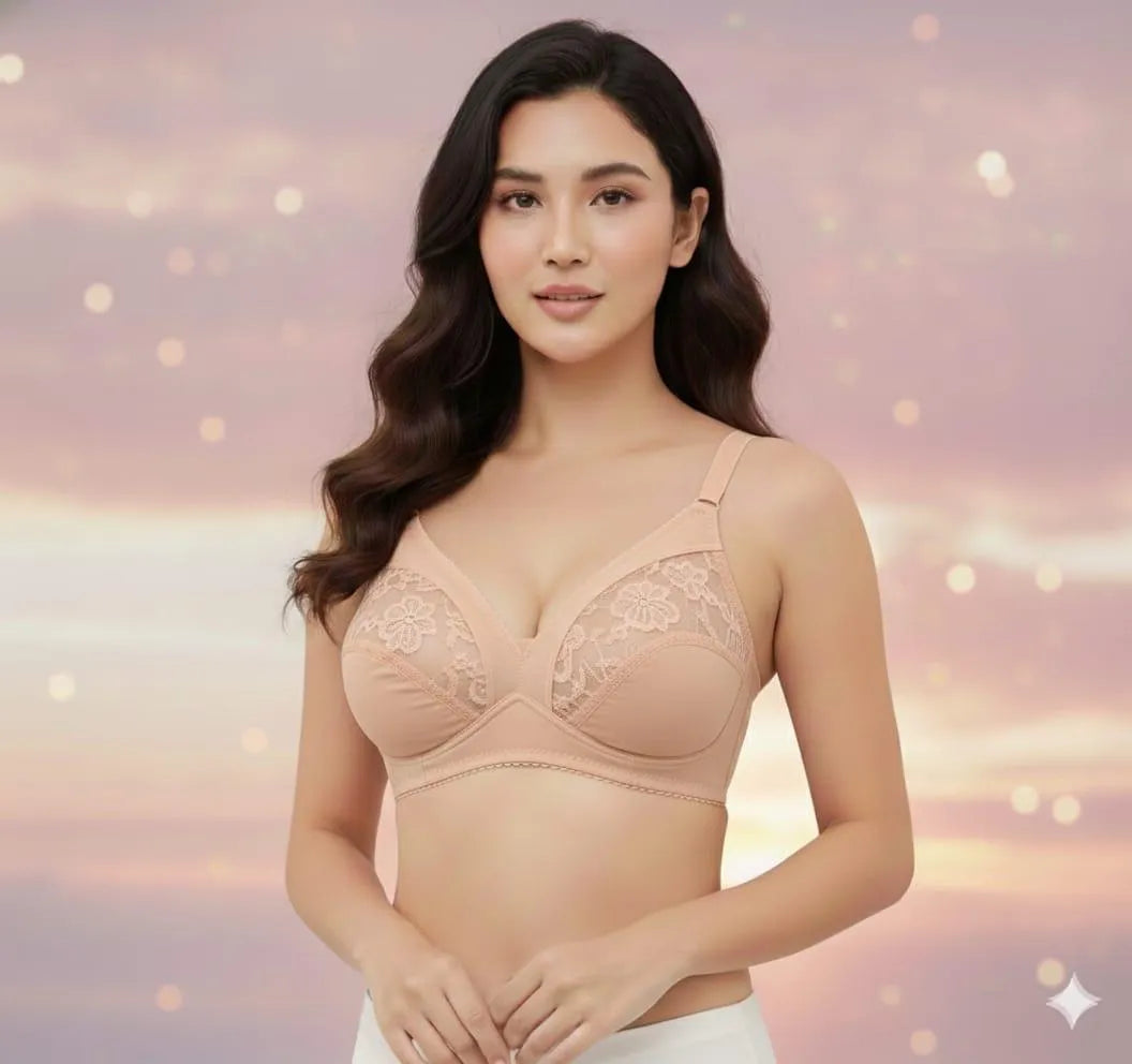 Lace Elegance: Full Coverage Non Wired Comfort Bra with Floral Mesh Detailing