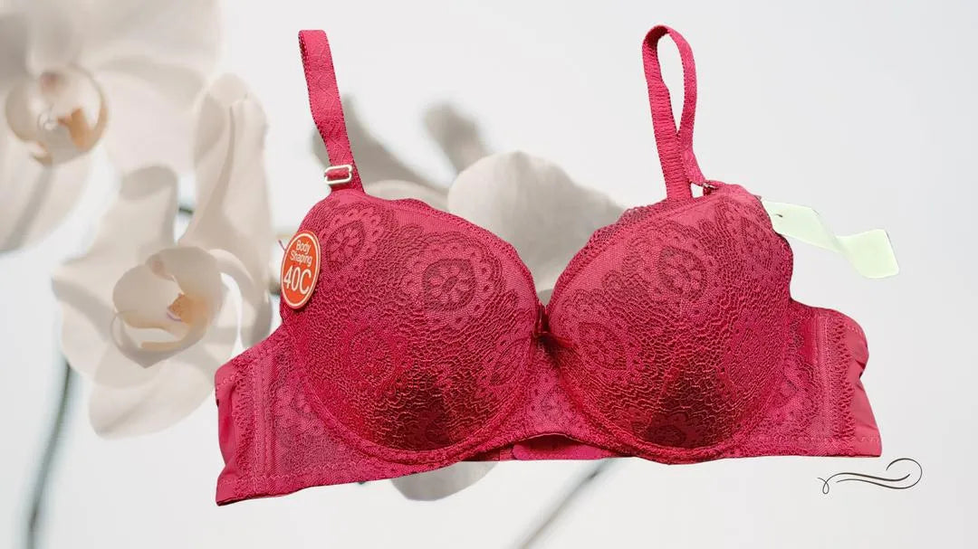 Elegant Floral Lace Padded Bra: Full Coverage Body Shaping Comfort Lingerie