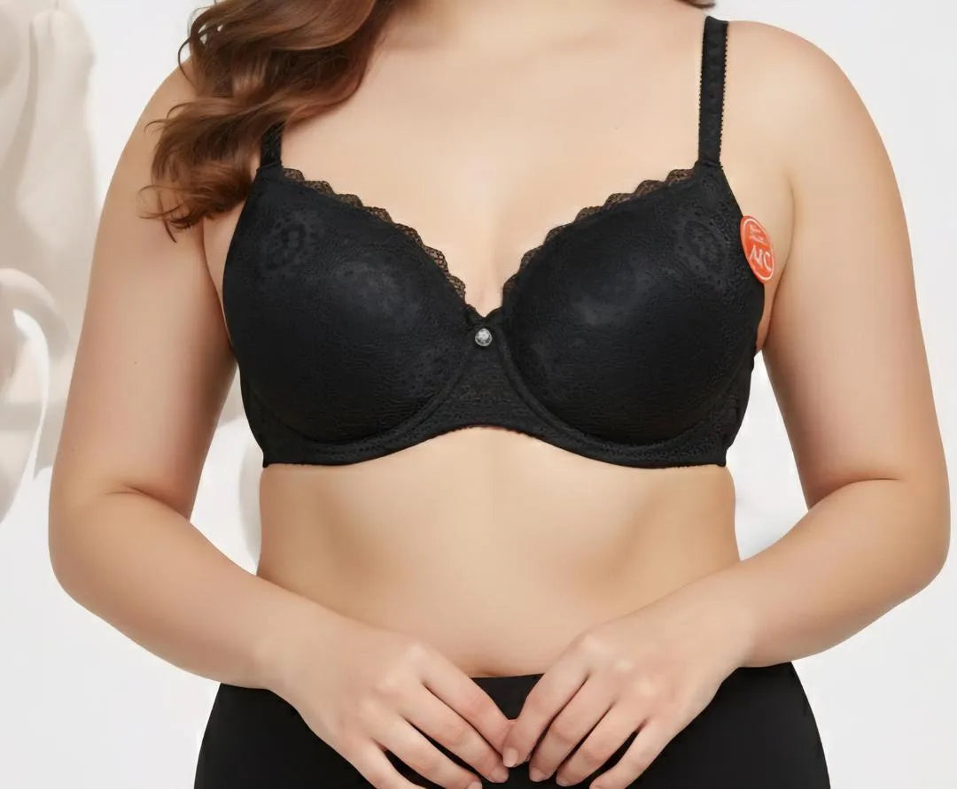 Elegant Floral Lace Padded Bra: Full Coverage Body Shaping Comfort Lingerie