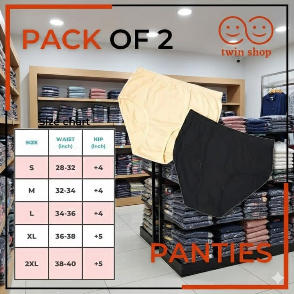 Twin Shop Women’s High-Waisted Comfort Panties - Seamless Fit (Pack of 2)