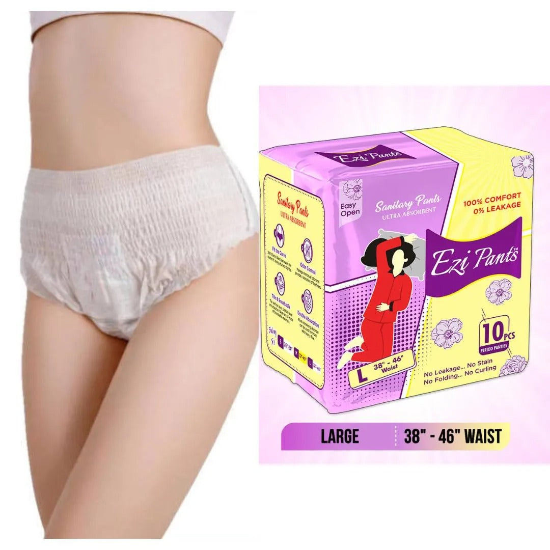 Ezi Pants Ultra-Absorbent Sanitary Period Panties (Large, 10-Pack)